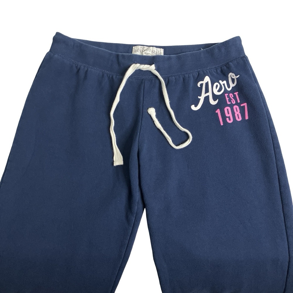 Aeropostale Wide Leg Flare Sweatpants Womens L Blue Raw Hem Mid Rise Y2K Preppy - Picture 2 of 14